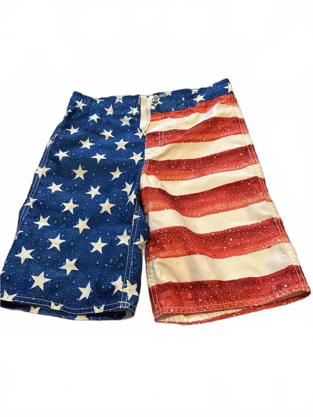 Old Navy Kids American Flag Swim Shorts Large Blue Red